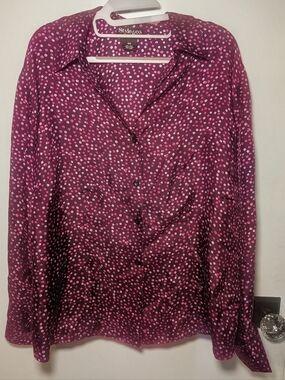 Style & Co. Woman Black 100% Silk Blouse with Purple Polka Dots